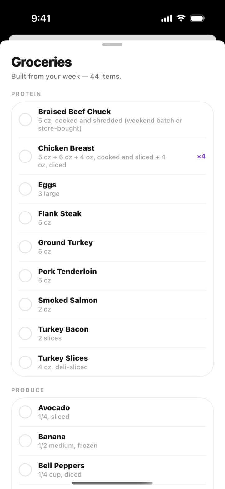 Grocery list screen