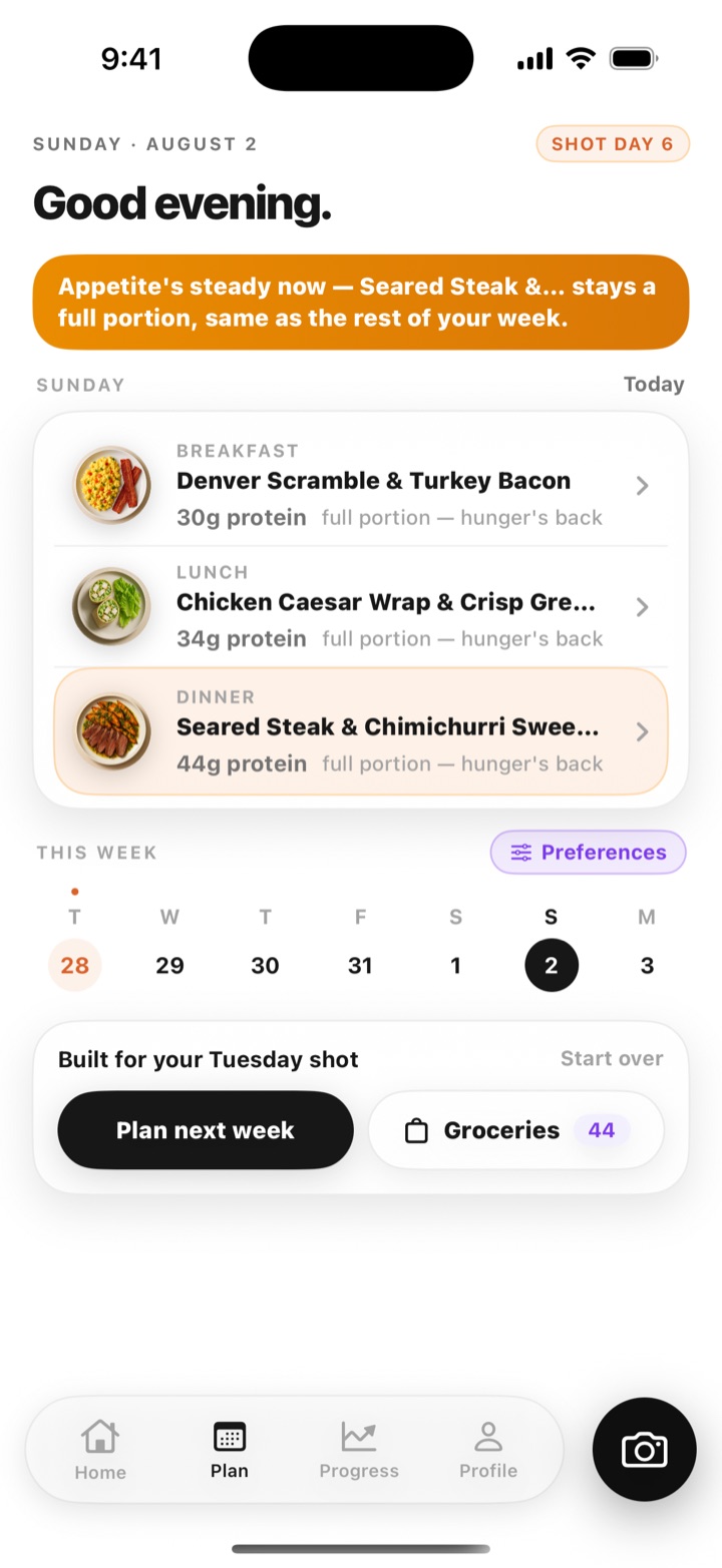 Weekly meal plan screen