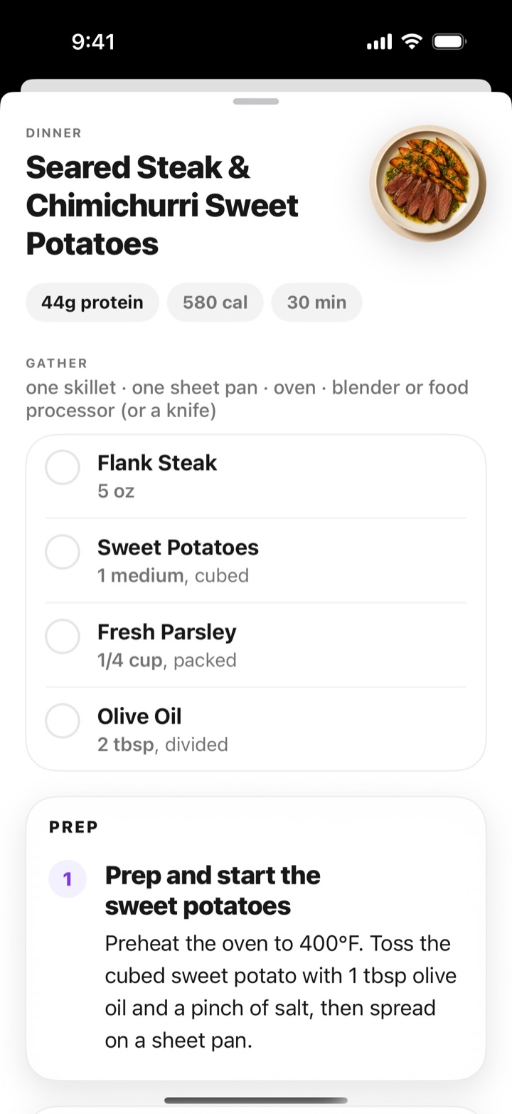 Recipe walkthrough screen