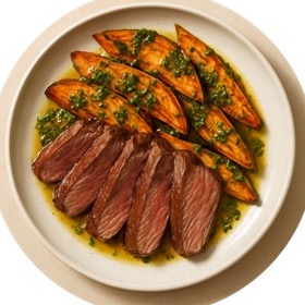 Plated steak dinner